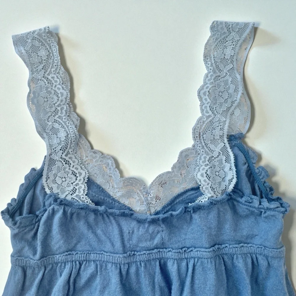 Vintage Y2K Abercrombie & Fitch Babydoll Lace Straps & Buttons Top in Blue sz S
